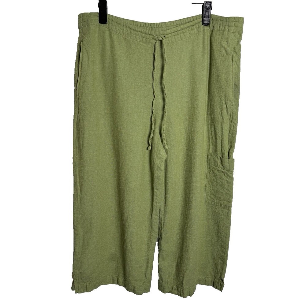 Coldwater Creek Linen Blend Pants Women’s PM Charcoal Green Wide Leg Cropped